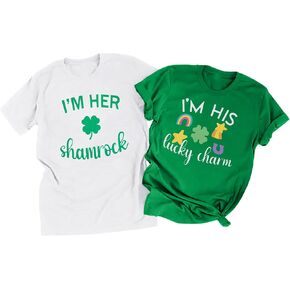 أنا لها شامروك أنا له محظوظ تي شيرت ساحر الأزواج باتريكس مطابقة القمصان للزوج والزوجة بلايز قصيرة الأكمام in Kuwait
