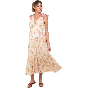 PinkBlush Floral Shoulder Tie Deep V-Neck Tiered Maternity Maxi Dress in Kuwait
