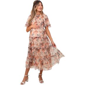 PinkBlush Floral Mesh Smocked Maternity Midi Dress in Kuwait