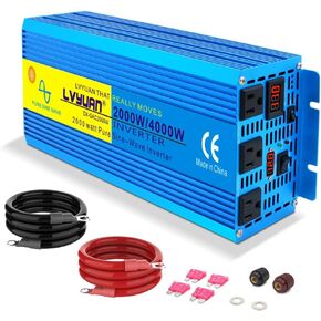 LVYUAN عاكس طاقة 1600 واط، عاكس موجة جيبية نقية 12 فولت إلى 110 فولت تيار مستمر إلى تيار متردد مع مقابس تيار متردد، شاشة LCD، محول طاقة سيارة لاسلكي للتحكم عن بعد للمركبات شاحنة التخييم RV in Kuwait