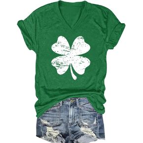 St Patrick's Day Shirt for Women: St. Paddy's Lucky Graphic Tees Shamrock Clover Vneck T-Shirts Tops in Saudi Arabia