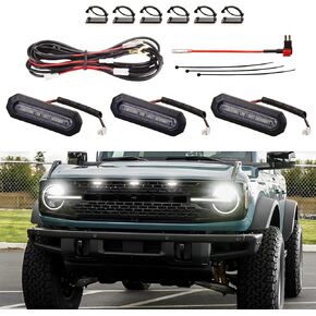 AUXLIGHT 3-PCS LED Grille Lights for For-d Bronco 2021-2023 Badlands/Wildtrak/Everglades Accessories, 2/4-Door OEM Grill Lights with Fuse & Wiring Harness (White) in Kuwait