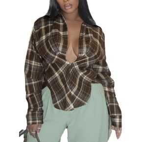 بلايز مثيرة للنساء قميص عتيق بخصر عميق على شكل حرف V منقوش مقاس كبير لتاريخ النادي والخروج للنساء in Kuwait