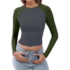 قمصان Abardsion النسائية طويلة الأكمام Y2K بقصة ضيقة وقابلة للتمدد قليلًا in Kuwait