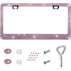 Sun Walker Bling License Plate Frame, Sparkly Rhinestone Licence Plate Holder with Glittery Screw Caps, Obstruction-Free Stainless Steel Tag Cover Glitter Decor for Most Vehicles (Purple) in Kuwait