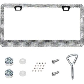 Sun Walker Bling License Plate Frame, Sparkly Rhinestone Licence Plate Holder with Glittery Screw Caps, Obstruction-Free Stainless Steel Tag Cover Glitter Decor for Most Vehicles (Purple) in Kuwait