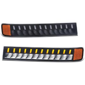 DNA MOTORING Pair Sequential Start Up LED DRL Turn Signal Bumper Lights Compatible with Chevy GMC Express Savana 1500 03-14 / Express Savana 2500 3500 03-23, Black/Amber, BL-LED-CEGS03-BK-AM in Kuwait