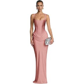 Square Neck Drop Waist Bridesmaid Dresses for Women Satin Corset Pleated Mermaid Formal Prom Evening Gowns in Kuwait