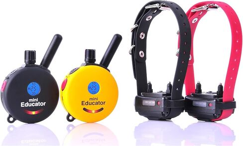 Educator 1/2 Mile Dog Training Collar with Two Remote Transmitters, Safe Humane Vibration, Tone Stimulation, Waterproof, Odorproof Biothane Collar, Night Light, Rechargeable, 1 Dog, Yellow and Black in Kuwait
