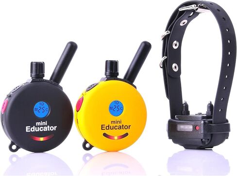 Educator 1/2 Mile Dog Training Collar with Two Remote Transmitters, Safe Humane Vibration, Tone Stimulation, Waterproof, Odorproof Biothane Collar, Night Light, Rechargeable, 1 Dog, Yellow and Black in Kuwait