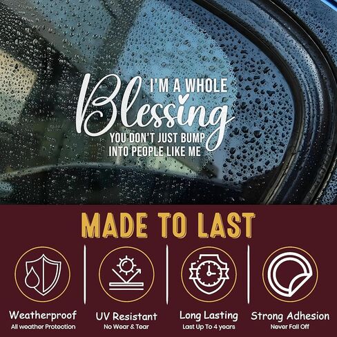 I'm A Whole Blessing Car Decal, Blessed Saying Positive Christian Religious Faith Decals, Vinyl Waterproof 8 inch Bumper Sticker for Trucks Window, Car Accessories Decorations Gifts for Friend Mom Dad in Kuwait