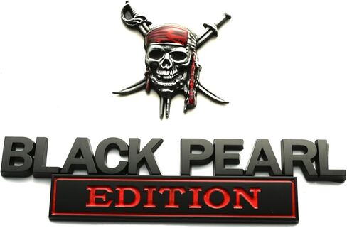 Set Pirate Black Pearl Emblem Captains Jack Sparrow 3D Sticker Car Badge Decal Custom Fit for Universal Car Truck SUV Vehicle (Black Red) in Saudi Arabia
