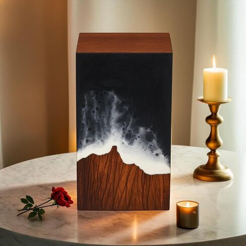 Handcrafted Wooden Cremation Urn with Ocean Epoxy Resin Design – Unique Funeral Urn for Human Ashes – Memorial Ashes Box (Beechwood Blue, (Large - 11.25" Hx6.25 W (250 Cu/in)) in Saudi Arabia