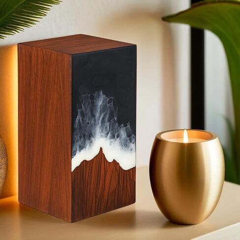 Handcrafted Wooden Cremation Urn with Ocean Epoxy Resin Design – Unique Funeral Urn for Human Ashes – Memorial Ashes Box (Beechwood Blue, (Large - 11.25" Hx6.25 W (250 Cu/in)) in Saudi Arabia