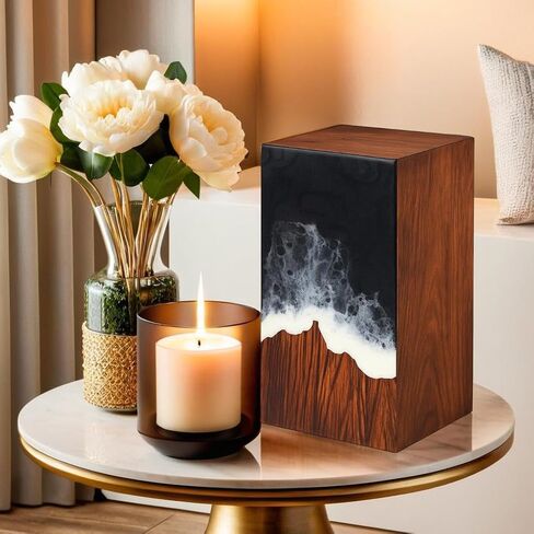 Handcrafted Wooden Cremation Urn with Ocean Epoxy Resin Design – Unique Funeral Urn for Human Ashes – Memorial Ashes Box (Beechwood Blue, (Large - 11.25" Hx6.25 W (250 Cu/in)) in Saudi Arabia