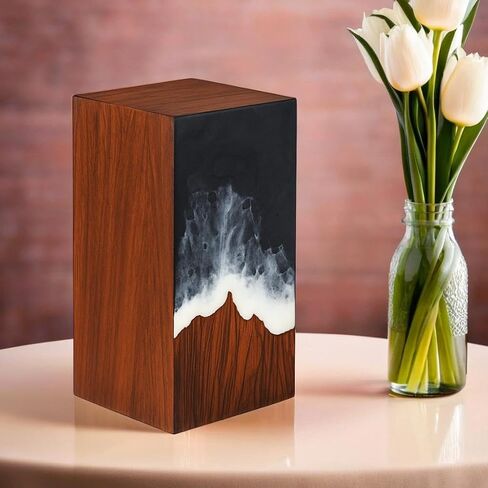 Handcrafted Wooden Cremation Urn with Ocean Epoxy Resin Design – Unique Funeral Urn for Human Ashes – Memorial Ashes Box (Beechwood Blue, (Large - 11.25" Hx6.25 W (250 Cu/in)) in Saudi Arabia