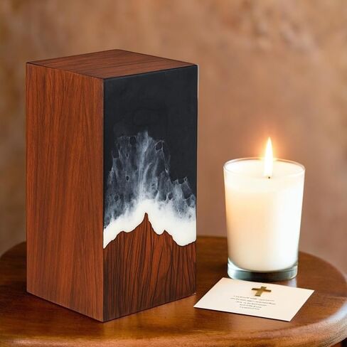 Handcrafted Wooden Cremation Urn with Ocean Epoxy Resin Design – Unique Funeral Urn for Human Ashes – Memorial Ashes Box (Beechwood Blue, (Large - 11.25" Hx6.25 W (250 Cu/in)) in Saudi Arabia
