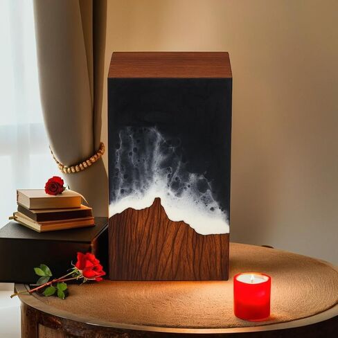 Handcrafted Wooden Cremation Urn with Ocean Epoxy Resin Design – Unique Funeral Urn for Human Ashes – Memorial Ashes Box (Beechwood Blue, (Large - 11.25" Hx6.25 W (250 Cu/in)) in Saudi Arabia