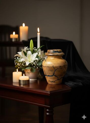 جرة حرق تذكارية خشبية للرماد البشري - جرة تذكارية صغيرة من خشب المانجو مقاس 20 بوصة مكعبة مع ترصيع من الراتنج الأزرق - جرة تذكارية مزخرفة مصنوعة يدويًا للرجال والنساء in Kuwait