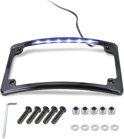 Curved LED License Plate Frame with Light Compatible with Harley Davidson 4" x 7" License Plate (Black) in Kuwait