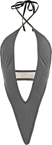 Women Sexy Cutout Bodysuit Halter neck strap Deep V Lingerie Halter High Leg Teddy Pajamas Set in Saudi Arabia