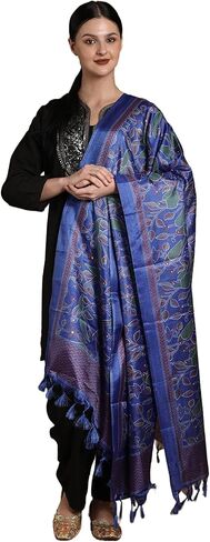 Exotic India Shawl Wraps Dupatta for Women Banglori Satin Birds And Leaf Printed Dupatta with Tassels in Saudi Arabia
