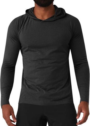 Mens Workout Hoodie Long Sleeve Lightweight Gym Running Quick Dry Athletic Shirt with Hood in Saudi Arabia