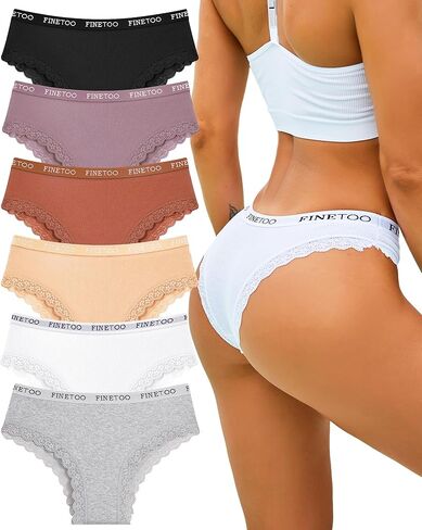 FINETOO Cotton underwear for women Cheeky Bikini Panties Low Rise Soft Lace Hipster Sexy Panty for Dailywear 6 Pack in Saudi Arabia