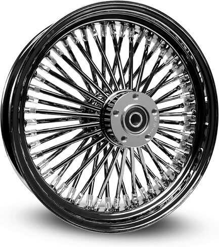 18X3.5 FAT 52 غير القابل للصدأ لـ Harley Touring Bagger 2009 فوق 25 مم عجلة خلفية - بدون ABS (5-3 قضبان سوداء - إطار حائط أسود) in Saudi Arabia
