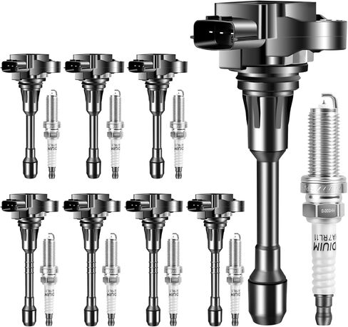 Spark Plugs and UF677 UF650 Ignition Coil Packs Kit Compatible with Infiniti for QX56 V8 5.6L 2011-2013, for QX80 V8 5.6L 2014-2020, for Armada V8 5.6L 2017 2018 2019 2020 in Saudi Arabia