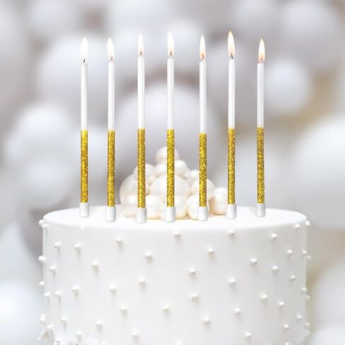 24-Pack Shiny Gold Birthday Candles, 5.5" Long Thin Candles with Glitter for Cake Decorations in Saudi Arabia