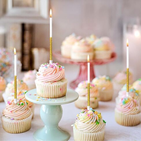 24-Pack Shiny Gold Birthday Candles, 5.5" Long Thin Candles with Glitter for Cake Decorations in Saudi Arabia