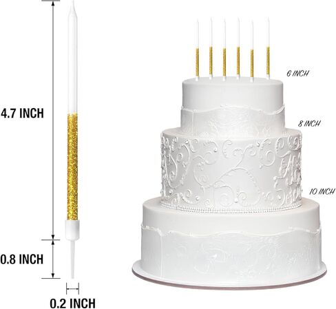 24-Pack Shiny Gold Birthday Candles, 5.5" Long Thin Candles with Glitter for Cake Decorations in Saudi Arabia