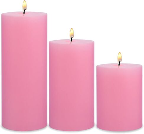 Pink Pillar Candles Set of 3 - Dripless Unscented - 3x4, 3x6 & 3x8 inches Decorative Candles for Home Decor & Table Centerpieces in Saudi Arabia