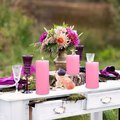 Pink Pillar Candles Set of 3 - Dripless Unscented - 3x4, 3x6 & 3x8 inches Decorative Candles for Home Decor & Table Centerpieces in Saudi Arabia
