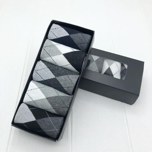 Men's Sock Gift Box - 5-Pack Mid-Calf Socks (Dashed Pattern) for Business Casual (Spring/Auto/Winter) in Saudi Arabia