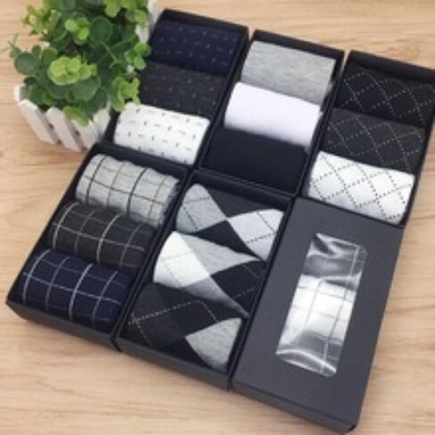 Men's Sock Gift Box - 5-Pack Mid-Calf Socks (Dashed Pattern) for Business Casual (Spring/Auto/Winter) in Saudi Arabia