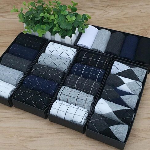 Men's Sock Gift Box - 5-Pack Mid-Calf Socks (Dashed Pattern) for Business Casual (Spring/Auto/Winter) in Saudi Arabia