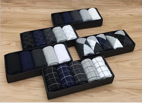 Men's Sock Gift Box - 5-Pack Mid-Calf Socks (Dashed Pattern) for Business Casual (Spring/Auto/Winter) in Saudi Arabia