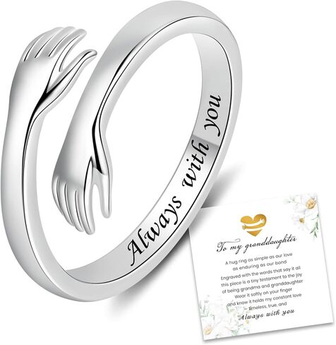 Hug Rings for Women 925 Sterling Silver Plated Always with You Adjustable Ring Love Jewelry Gift for Granddaughter in Kuwait