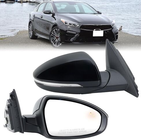 مرآة جانبية للسائق الأيسر متوافقة مع 2019 2020 2021 2022 2023 2024 Kia ​​Forte مرآة باب الرؤية الخلفية اليسرى دليل زجاج كهربائي قابل للطي أسود 3 دبابيس KI1320226 87610M7000 in Kuwait