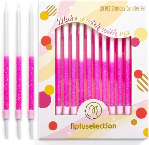 24-Pack Shiny Gold Birthday Candles, 5.5" Long Thin Candles with Glitter for Cake Decorations in Saudi Arabia