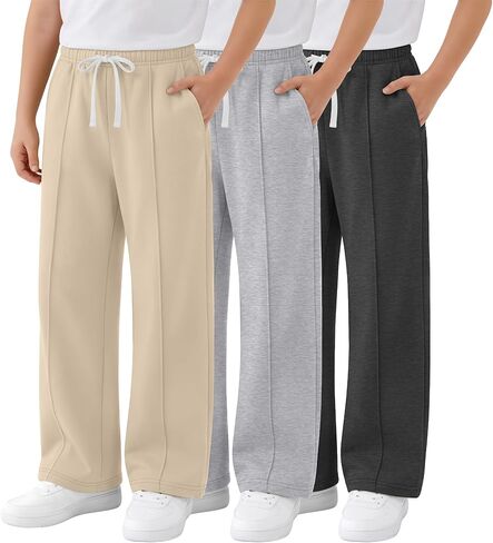 3 Pack Boy's Wide Leg Sweatpants Elastic Drawstring Open Bottom Pants Casual Baggy Athletic Joggers 5-14 Years in Saudi Arabia