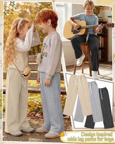3 Pack Boy's Wide Leg Sweatpants Elastic Drawstring Open Bottom Pants Casual Baggy Athletic Joggers 5-14 Years in Saudi Arabia