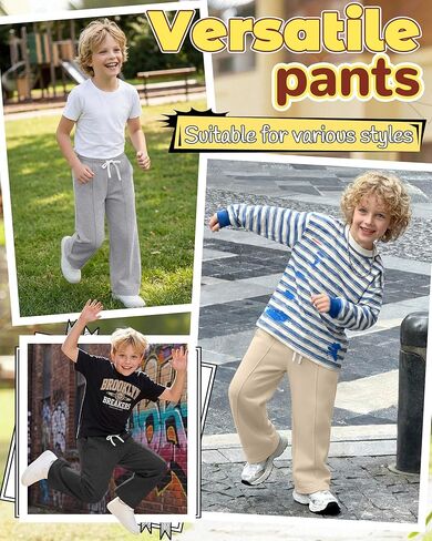 3 Pack Boy's Wide Leg Sweatpants Elastic Drawstring Open Bottom Pants Casual Baggy Athletic Joggers 5-14 Years in Saudi Arabia