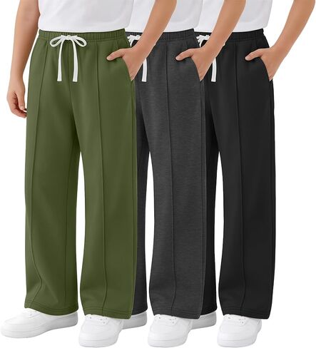 3 Pack Boy's Wide Leg Sweatpants Elastic Drawstring Open Bottom Pants Casual Baggy Athletic Joggers 5-14 Years in Saudi Arabia