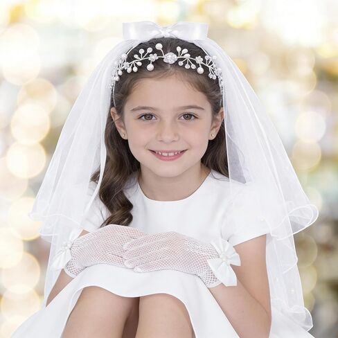 First Communion Veil Set 1st Communion Accessories Wreath Veil Headpiece Sock Necklace Bracelet for Wedding Party Costume in Kuwait
