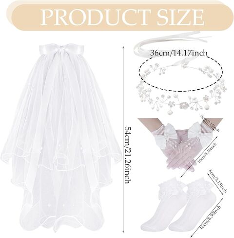 First Communion Veil Set 1st Communion Accessories Wreath Veil Headpiece Sock Necklace Bracelet for Wedding Party Costume in Kuwait