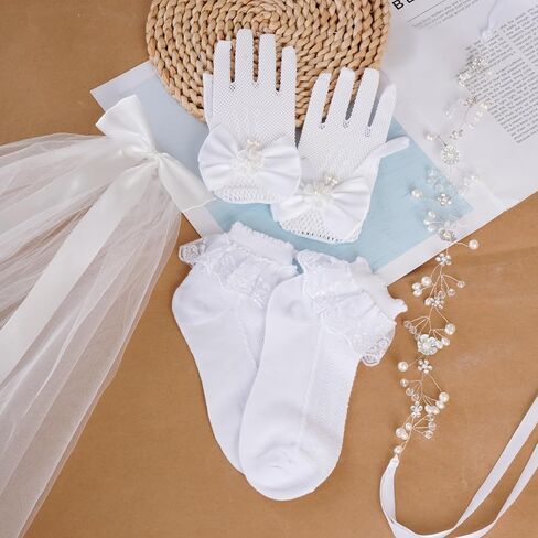First Communion Veil Set 1st Communion Accessories Wreath Veil Headpiece Sock Necklace Bracelet for Wedding Party Costume in Kuwait