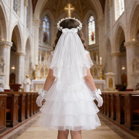 First Communion Veil Set 1st Communion Accessories Wreath Veil Headpiece Sock Necklace Bracelet for Wedding Party Costume in Kuwait